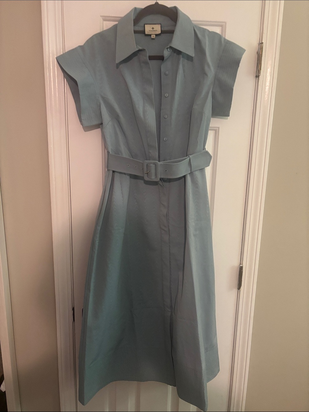 Tuckernuck Belted Shirt Midi Dress in Pale Blue